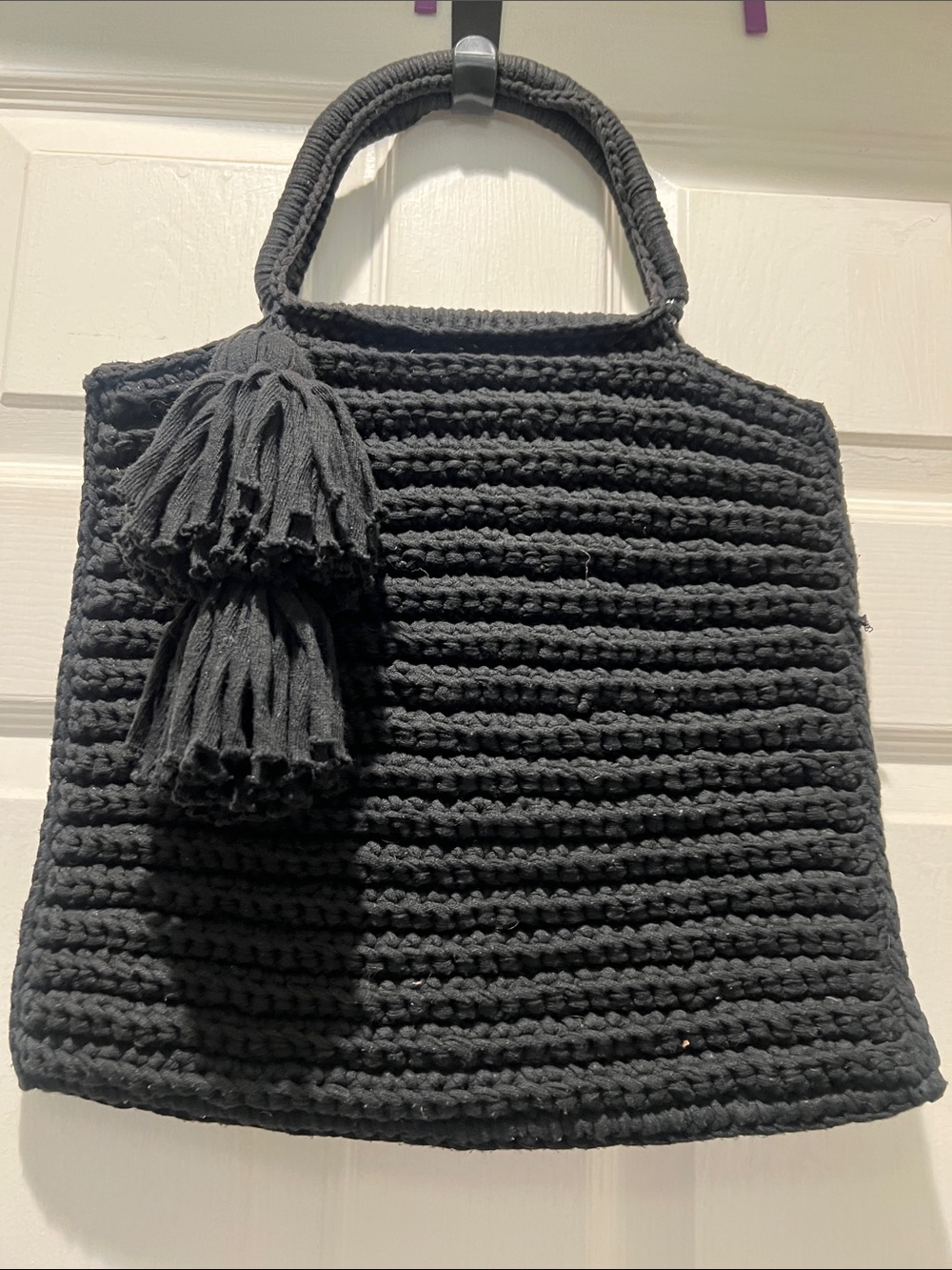 Binge Black Crochet Tassel Tote Bag - Women's Handheld Crochet Tote - Picture 4 of 5